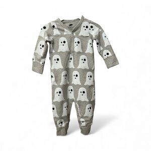 Spooky Ghost Print Kids Footie - Gray 9-12 months